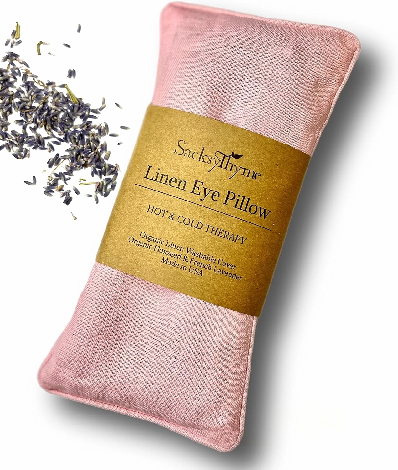 Organic Linen Eye Pillow - Lavender & Flaxseed for Relaxation, Yoga, Stress Relief - Microwavable Heating Pad & Cool Compress - Made in USA - Gifts for Meditation - (Lavender)