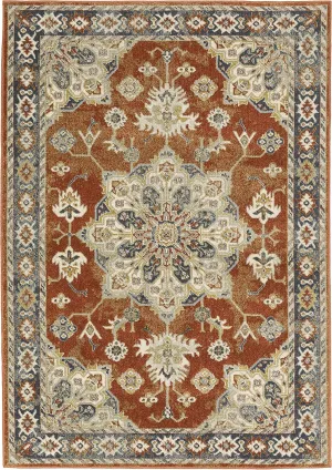 Oriental Weavers Branson Area Rug - BR04A - 5'3" x 7'3" - in Rust/Beige - Vintage Inspired, Stain Resistant, Family and Pet Friendly, Bedroom, Office Rug
