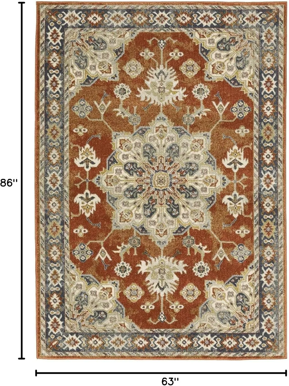 Oriental Weavers Branson Area Rug - BR04A - 5'3" x 7'3" - in Rust/Beige - Vintage Inspired, Stain Resistant, Family and Pet Friendly, Bedroom, Office Rug