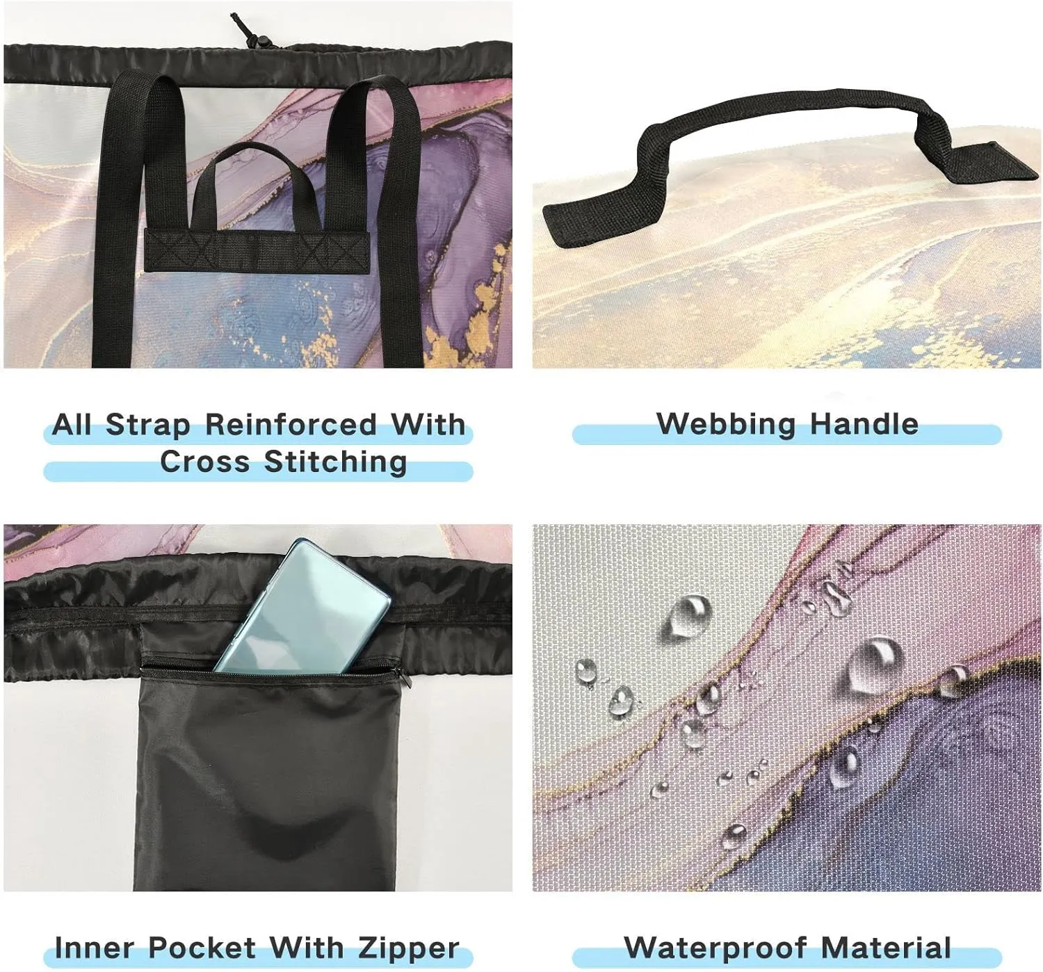 Oyihfvs Luxurious Abstract Fluid Art Mixture of Blue and Violet Painting Backpack Laundry Bag, Laundry Backpack with Shoulder Straps, Waterproof Nylon Clothes Hamper Bag for Men Women Yoga Backpack