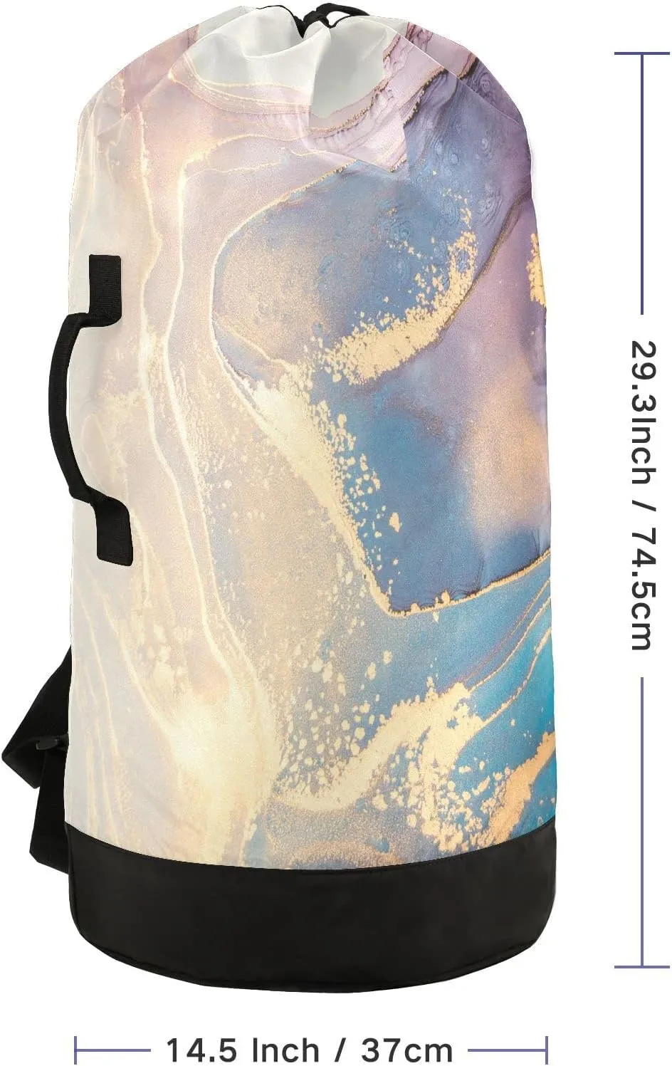Oyihfvs Luxurious Abstract Fluid Art Mixture of Blue and Violet Painting Backpack Laundry Bag, Laundry Backpack with Shoulder Straps, Waterproof Nylon Clothes Hamper Bag for Men Women Yoga Backpack