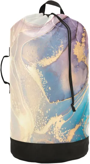 Oyihfvs Luxurious Abstract Fluid Art Mixture of Blue and Violet Painting Backpack Laundry Bag, Laundry Backpack with Shoulder Straps, Waterproof Nylon Clothes Hamper Bag for Men Women Yoga Backpack