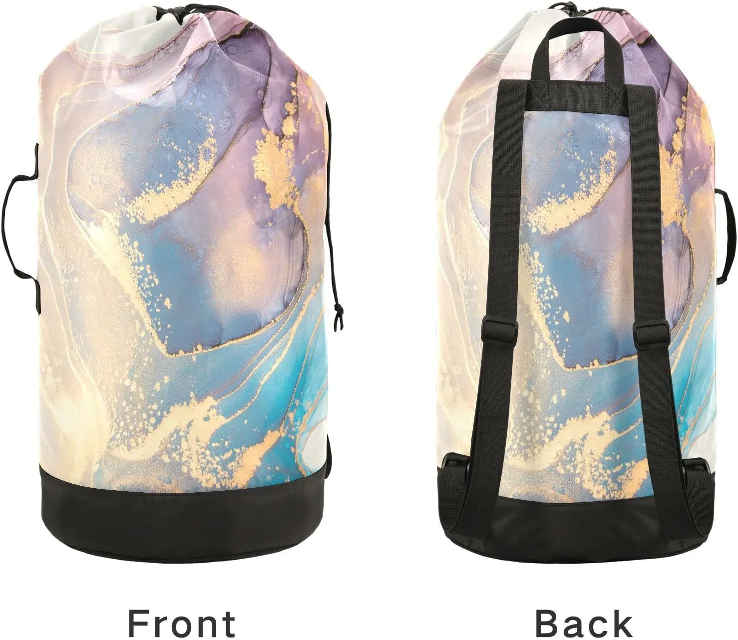 Oyihfvs Luxurious Abstract Fluid Art Mixture of Blue and Violet Painting Backpack Laundry Bag, Laundry Backpack with Shoulder Straps, Waterproof Nylon Clothes Hamper Bag for Men Women Yoga Backpack