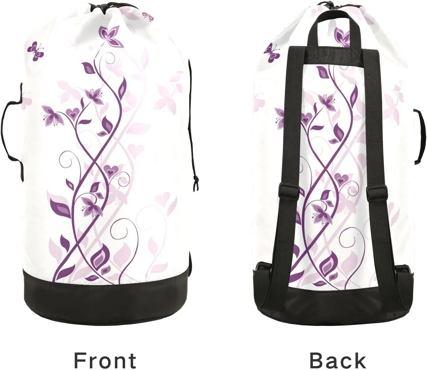 Oyihfvs Purple Violet Tree on White Backpack Laundry Bag, Laundry Backpack with Shoulder Straps, Waterproof Nylon Clothes Hamper Bag for Men Women Yoga Backpack