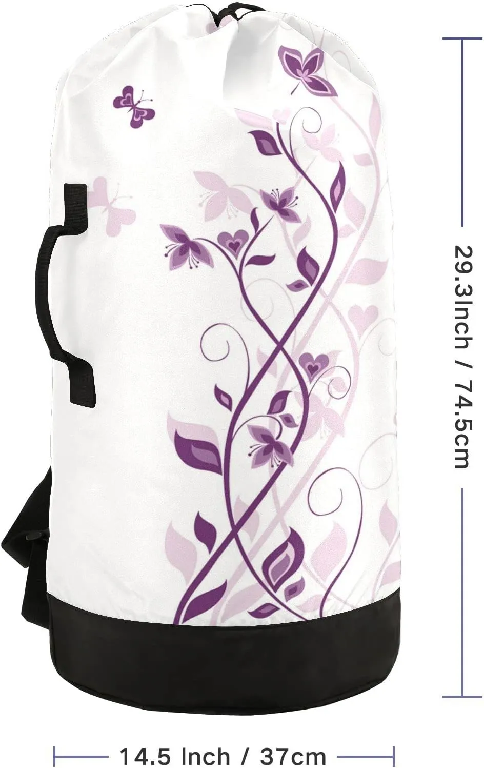 Oyihfvs Purple Violet Tree on White Backpack Laundry Bag, Laundry Backpack with Shoulder Straps, Waterproof Nylon Clothes Hamper Bag for Men Women Yoga Backpack