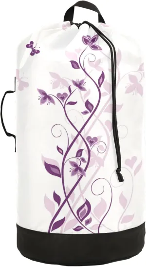 Oyihfvs Purple Violet Tree on White Backpack Laundry Bag, Laundry Backpack with Shoulder Straps, Waterproof Nylon Clothes Hamper Bag for Men Women Yoga Backpack