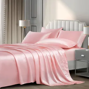 P Pothuiny 6 Pieces Full Satin Sheets Luxury Silky Blush Pink Satin Bedding Sheet Set, 1 Deep Pocket Fitted Sheet   1 Flat Sheet   4 Pillow Cases