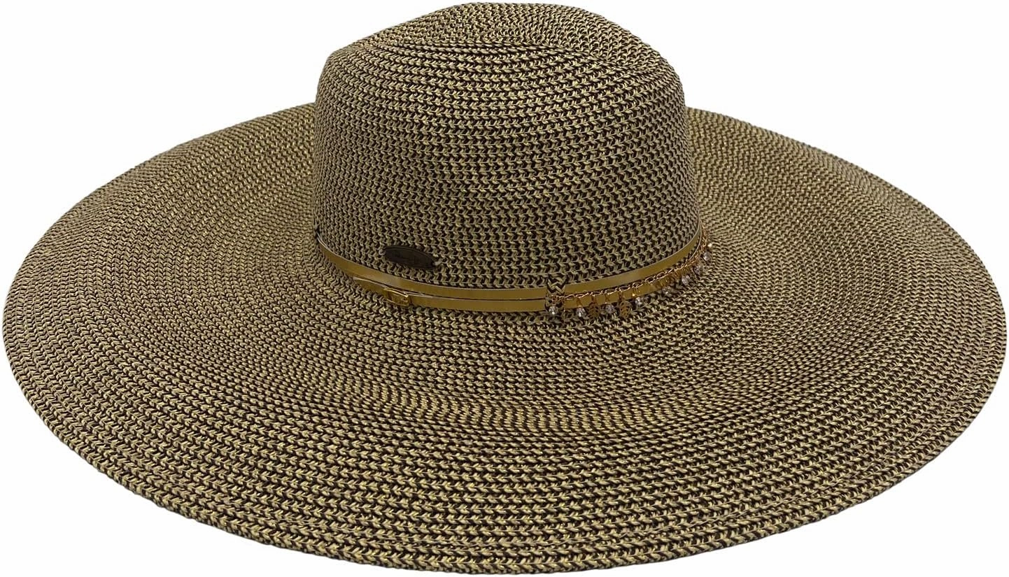 Panama Jack Women's Premium Straw Hat - Metallic Gold Paper Braid, UPF (SPF) 50  UVA/UVB Sun Protection