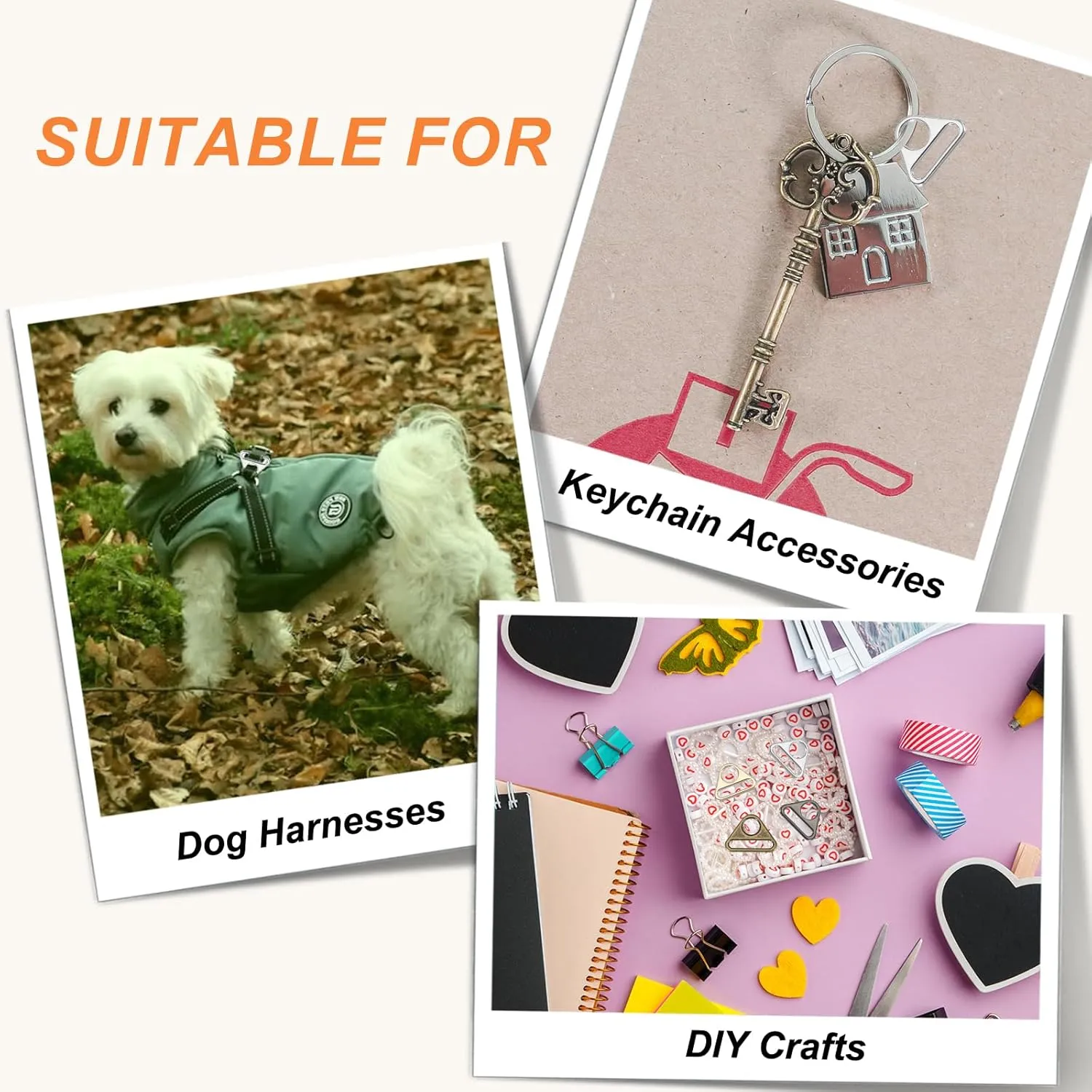 PATIKIL Triangle Buckle Adjuster, Triangle D Ring Metal Buckles with Bar Swivel Clip for Bag Strap Webbing Dog Tag Clip