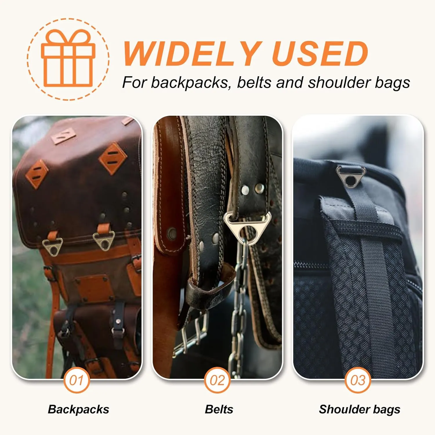 PATIKIL Triangle Buckle Adjuster, Triangle D Ring Metal Buckles with Bar Swivel Clip for Bag Strap Webbing Dog Tag Clip