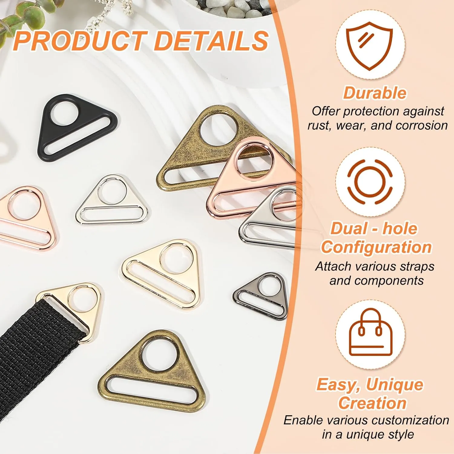 PATIKIL Triangle Buckle Adjuster, Triangle D Ring Metal Buckles with Bar Swivel Clip for Bag Strap Webbing Dog Tag Clip