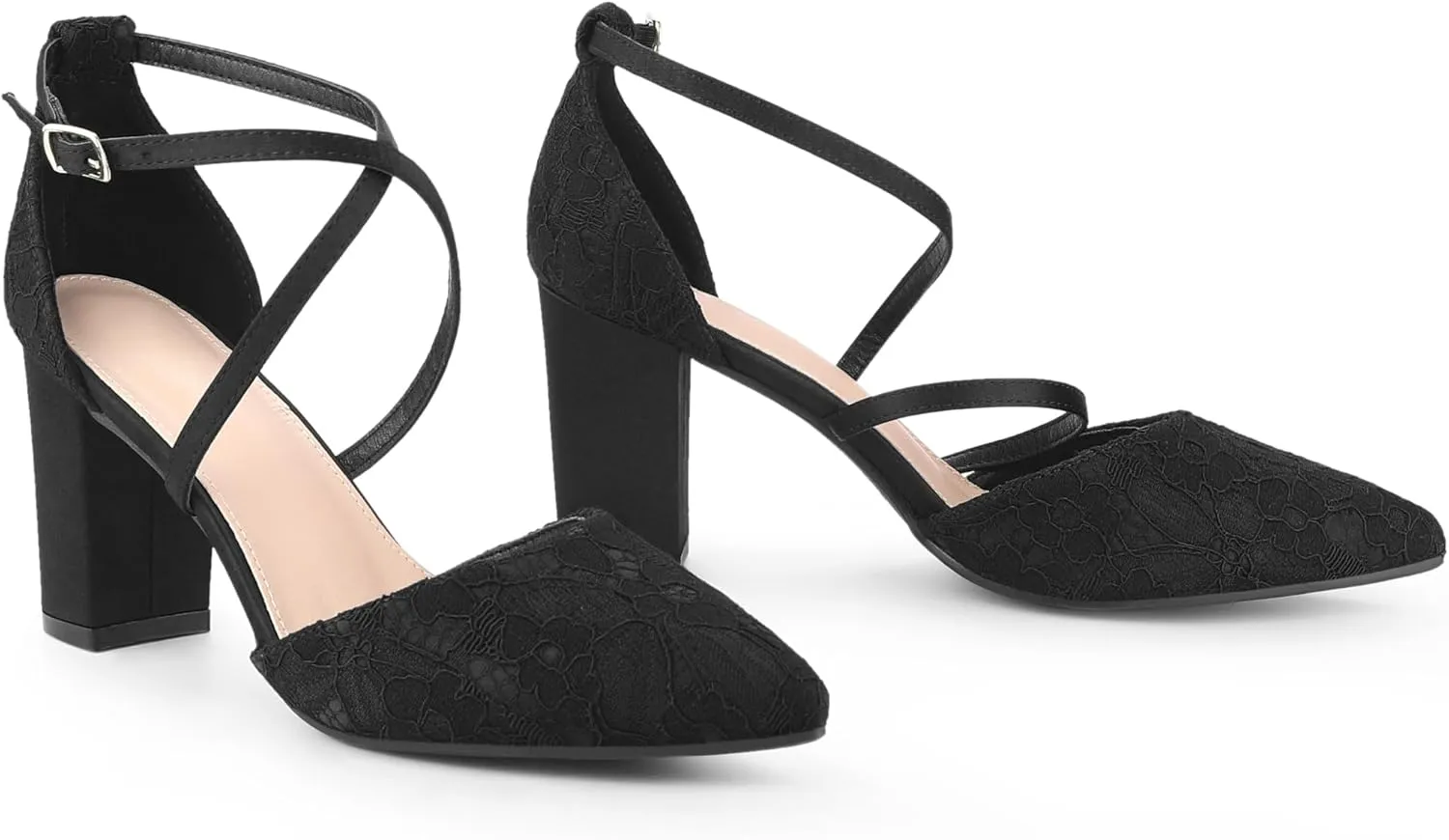 Perphy Crisscross Straps Closed Toe Block Heels Lace Pumps for Women