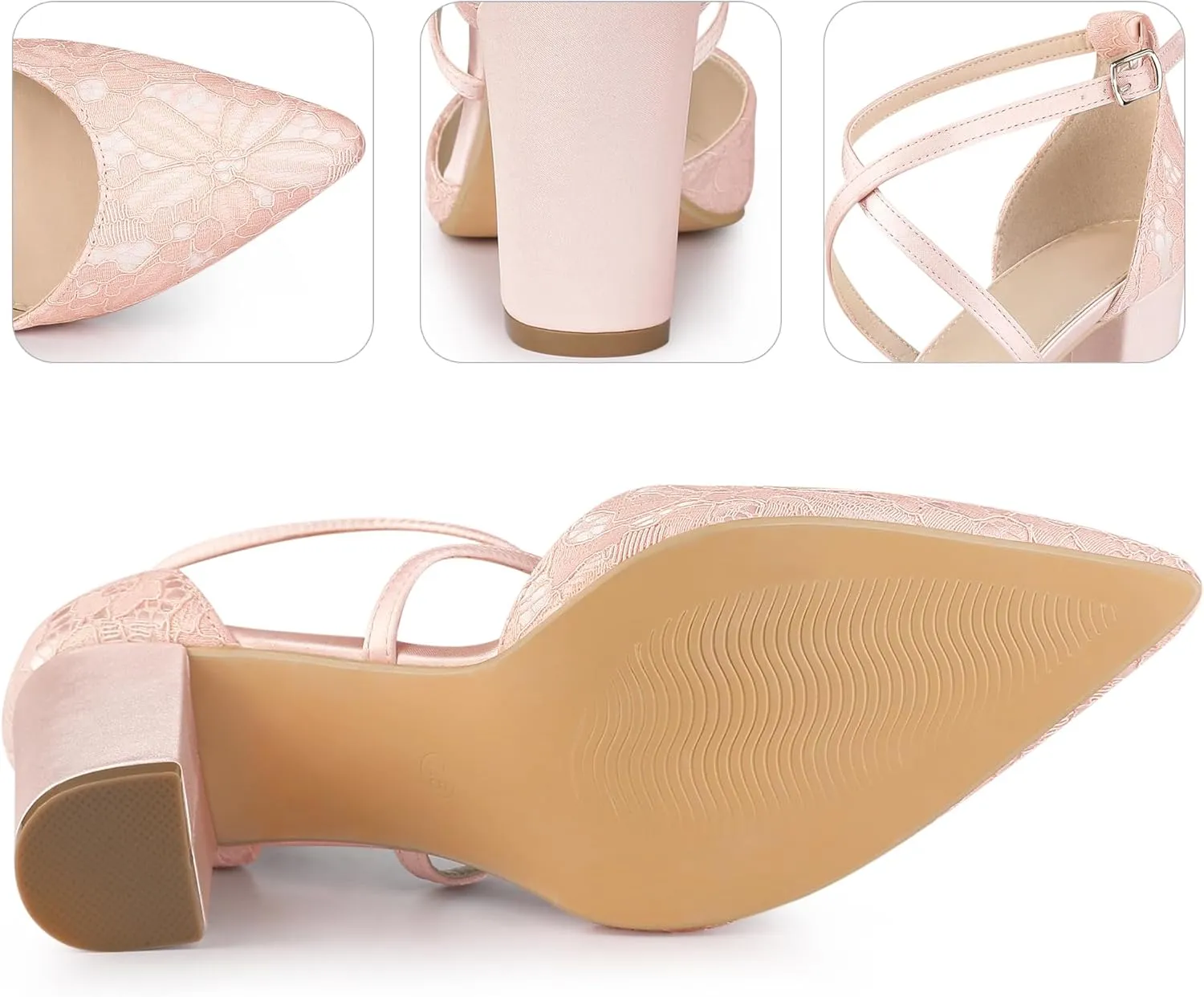 Perphy Crisscross Straps Closed Toe Block Heels Lace Pumps for Women