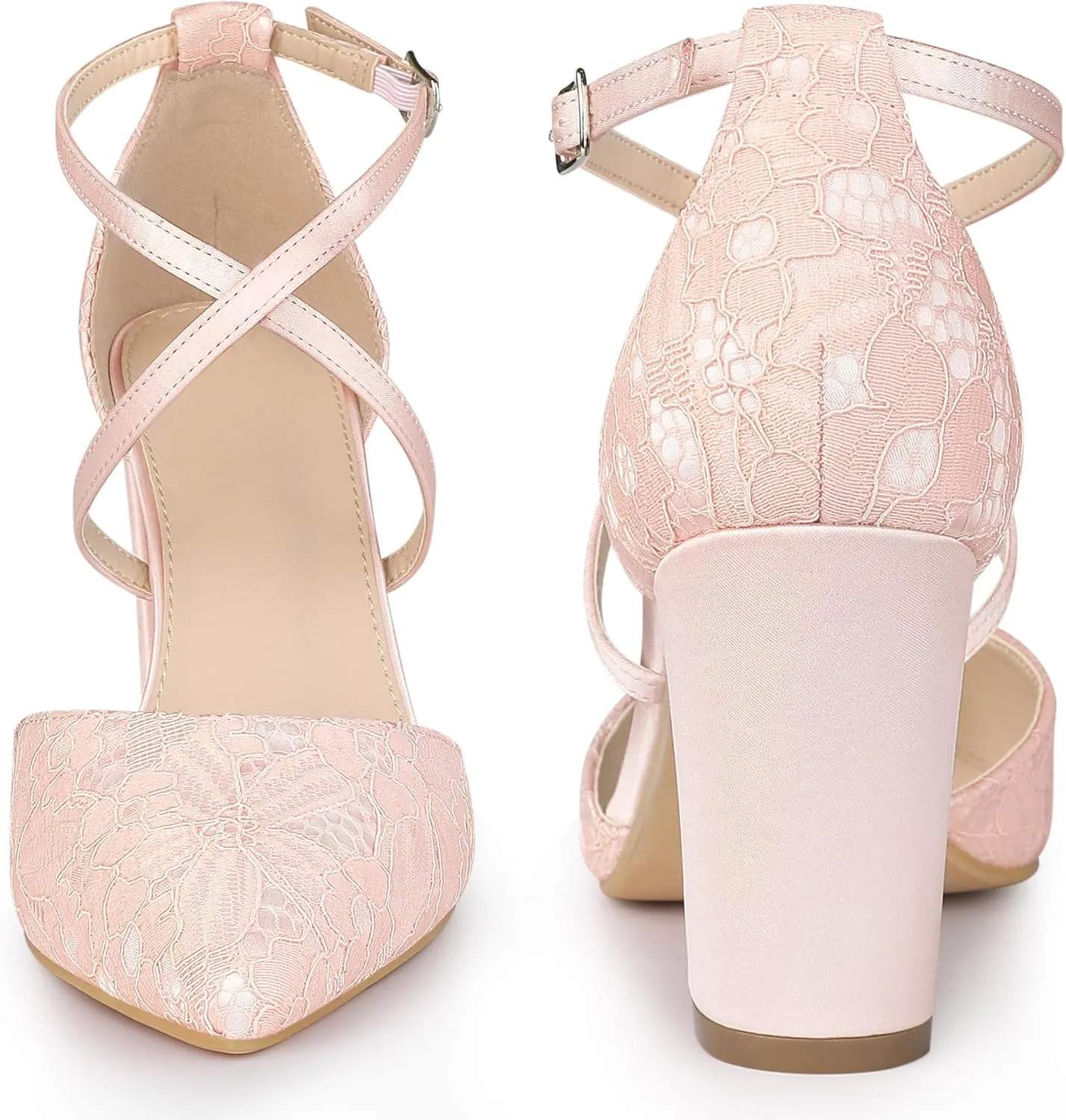 Perphy Crisscross Straps Closed Toe Block Heels Lace Pumps for Women