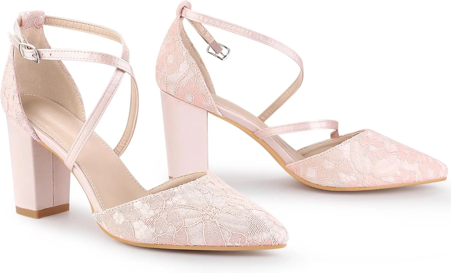 Perphy Crisscross Straps Closed Toe Block Heels Lace Pumps for Women