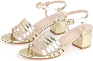 Perphy Strappy Open Toe Gladiator Block Heel Metallic Sandal for Women
