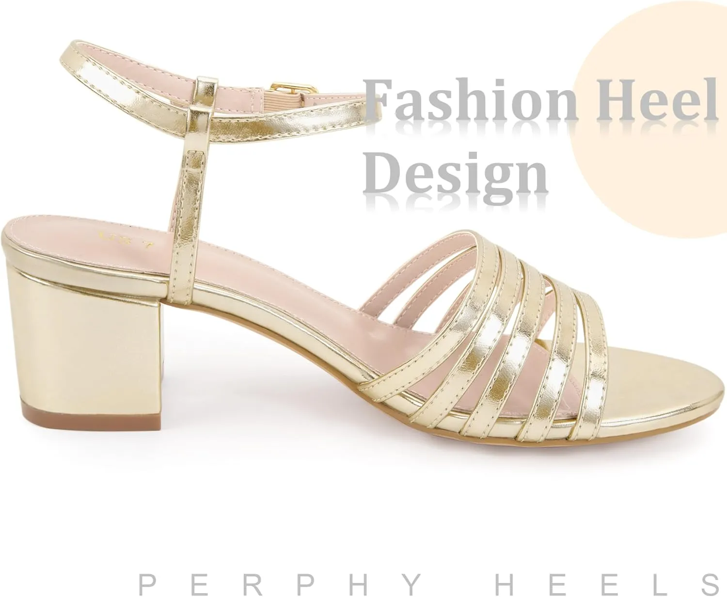 Perphy Strappy Open Toe Gladiator Block Heel Metallic Sandal for Women