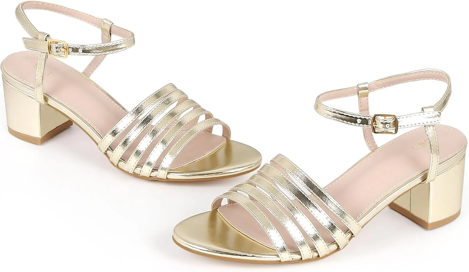 Perphy Strappy Open Toe Gladiator Block Heel Metallic Sandal for Women