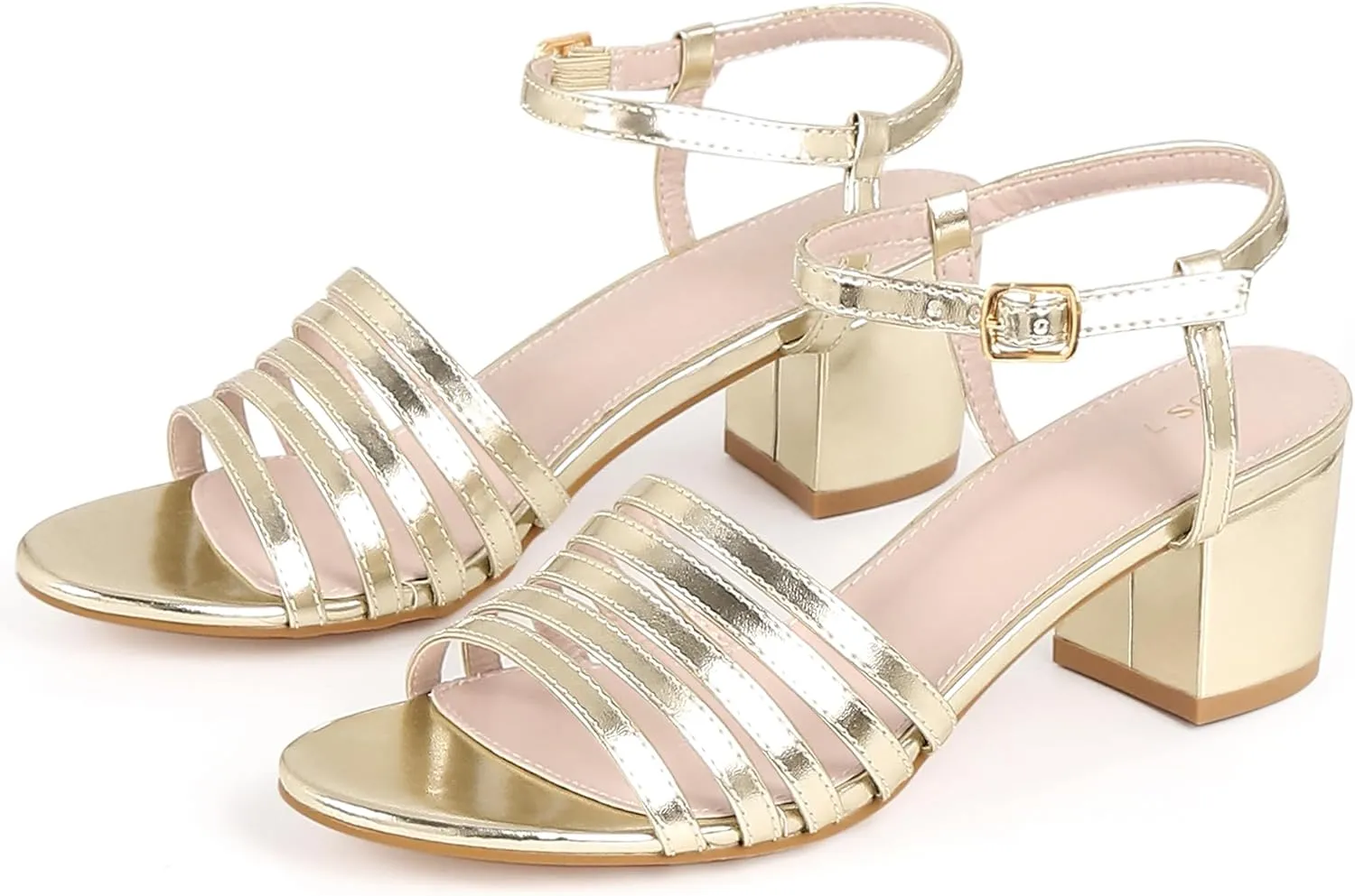 Perphy Strappy Open Toe Gladiator Block Heel Metallic Sandal for Women
