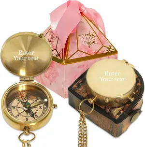 Personalized Brass Compass with Custom Engraving – Handmade Vintage Nautical Compass with Leather Case & Gift Box – Custom Text Engraved Compass for Men