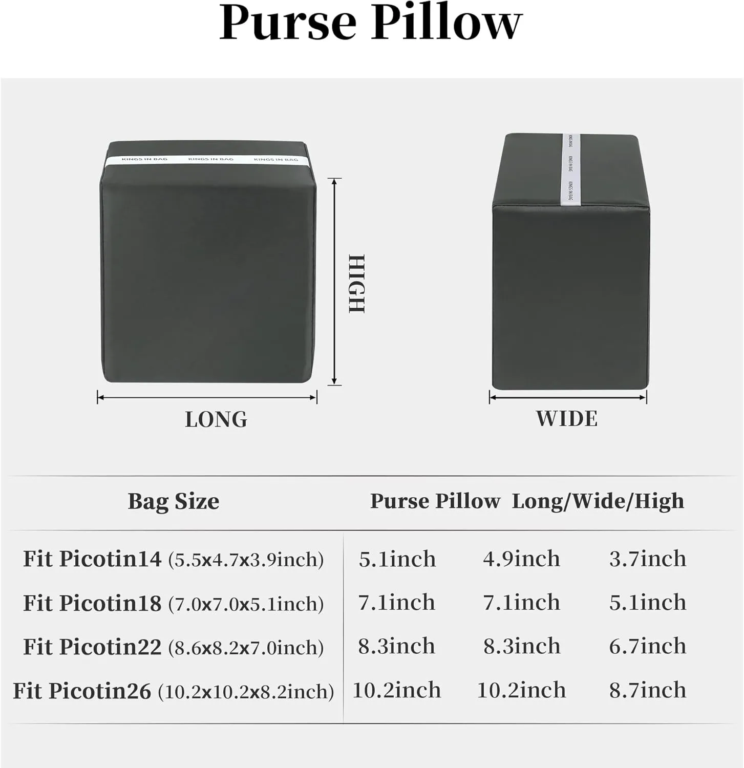 Picotin 18 Bag Pillow Insert, Purse Pillow Compatible with Hermes Picotin Bags, Lightweight Pillow Inserts to Keep Shape, Satin Surface and Soft Memory Foam Inner(Gris meyer, PC18)