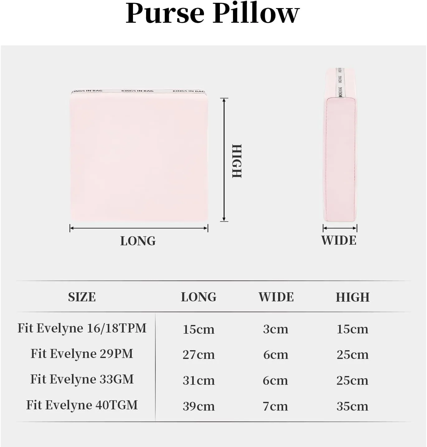 Pillow Inserts for Evelyne TPM, Purse Pillow Compatible with Evelyne 16, Soft Memory Foam Pillow to Keep Shape without Overfull (Pink, EvelyneTPM)