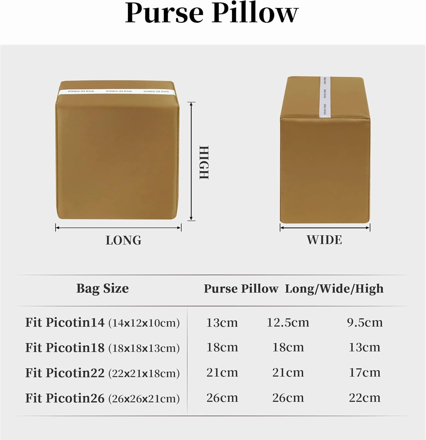 Pillow Insert for Picotin 18, Memory Foam Bag Pillow for Luxury Bag, Satin Soft Surface, Lightweight Shaper for Women Purse (Biscuit, PC18)