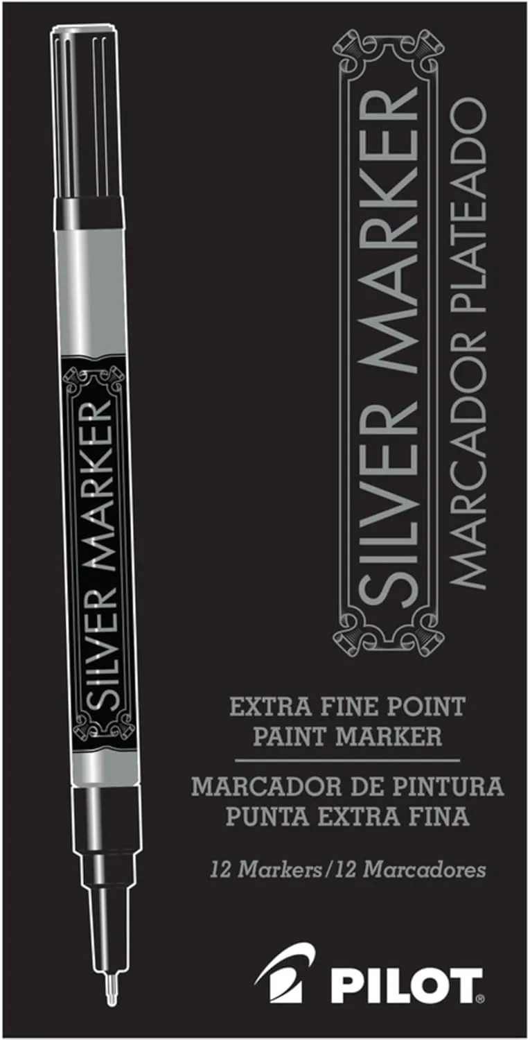 PILOT Metallic Permanent Paint Markers, Silver, Extra Fine Point, 12-Pack (41801)