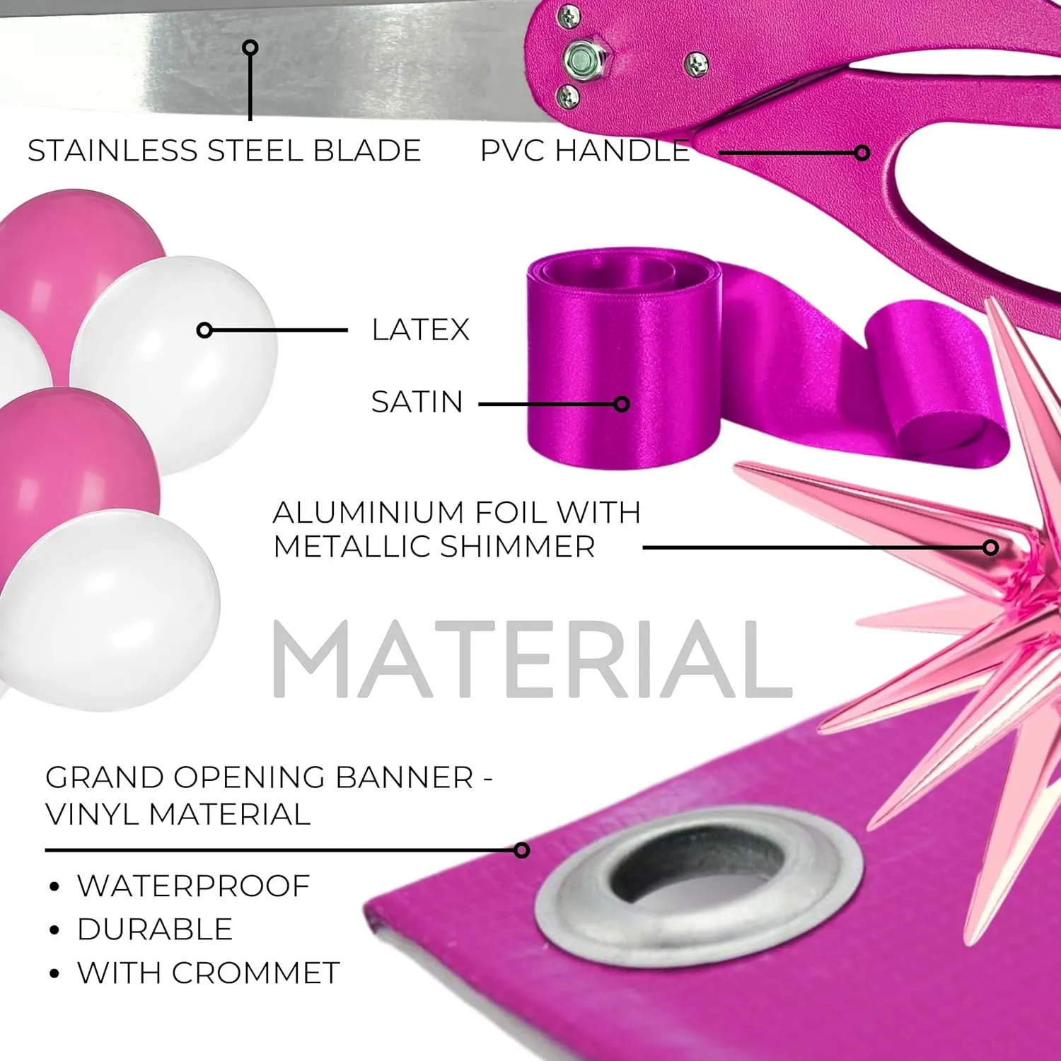 Pink Ribbon Cutting Ceremony Kit - 25 Inch Pink Scissors for Grand Opening Satin Ribbon Star Balloons and Grand Opening Banner for Inaugurations Special Events Ceremonies