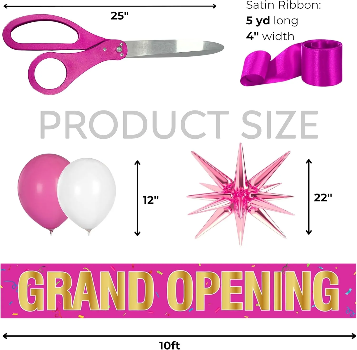 Pink Ribbon Cutting Ceremony Kit - 25 Inch Pink Scissors for Grand Opening Satin Ribbon Star Balloons and Grand Opening Banner for Inaugurations Special Events Ceremonies