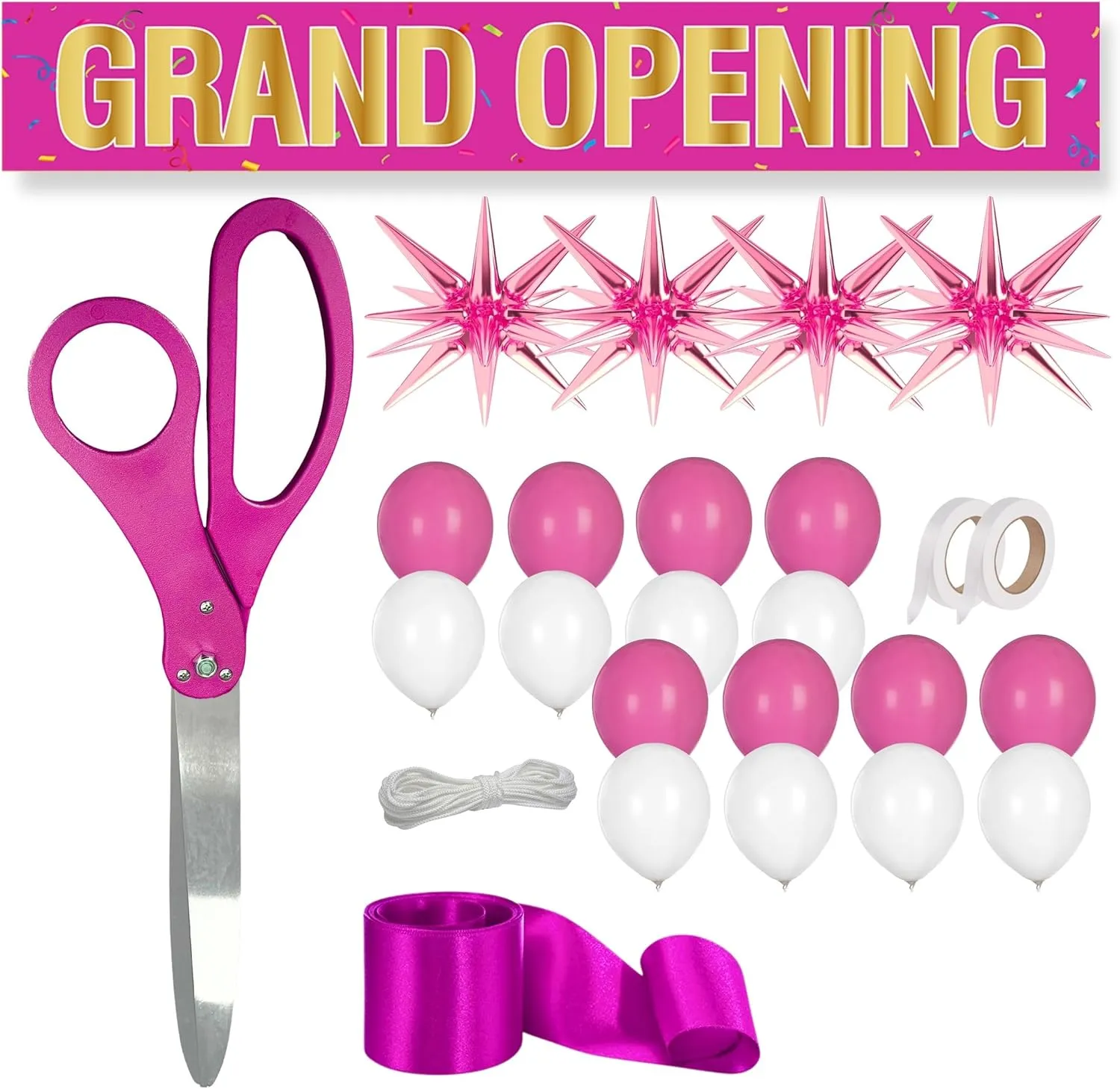 Pink Ribbon Cutting Ceremony Kit - 25 Inch Pink Scissors for Grand Opening Satin Ribbon Star Balloons and Grand Opening Banner for Inaugurations Special Events Ceremonies