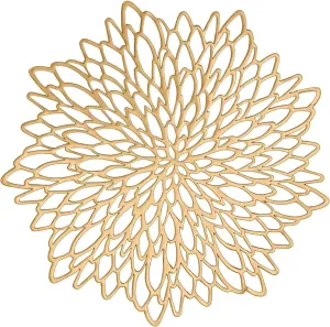 Placemats 15 inch Pressed Vinyl Round Table Mates for Dining Table Set of 6, Washable and Wipeable Kitchen Place Mat for Holiday Wedding Dinner Table Decoration Mat (Gold A)