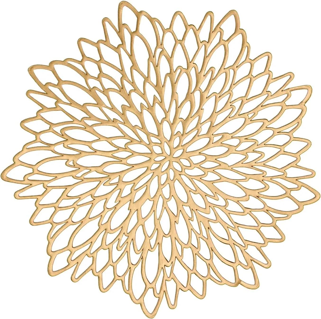 Placemats 15 inch Pressed Vinyl Round Table Mates for Dining Table Set of 6, Washable and Wipeable Kitchen Place Mat for Holiday Wedding Dinner Table Decoration Mat (Gold A)
