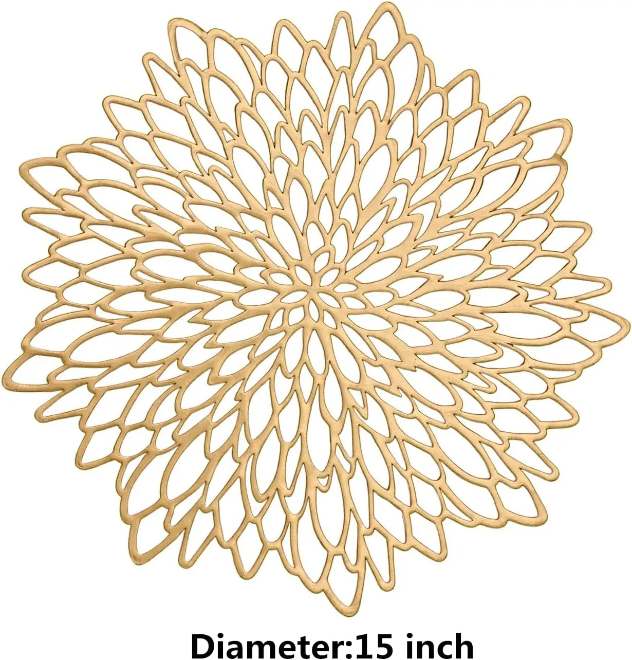 Placemats 15 inch Pressed Vinyl Round Table Mates for Dining Table Set of 6, Washable and Wipeable Kitchen Place Mat for Holiday Wedding Dinner Table Decoration Mat (Gold A)
