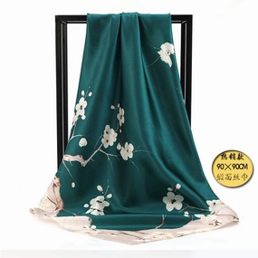 Plum Blossom Satin Square Scarf – Retro Elegance