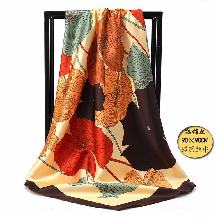 Plum Blossom Satin Square Scarf – Retro Elegance