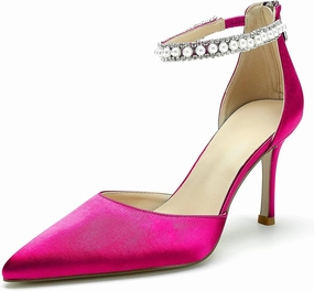 Pointed Toe Pearl Wedding Shoes for Bride White High Heels Satin Bridal Shoes Zipper Back Evening Party Dance Dresses Shoes Pumps for Women