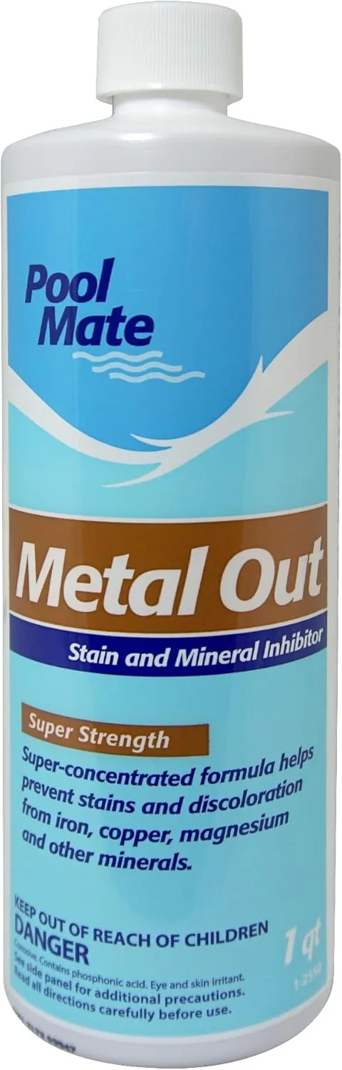 Pool Mate 1-Quart 4-Pack Concentrated Metal Out Stain and Mineral Inhibitor, Pool Metal Remover, Stain Remover, Made in USA