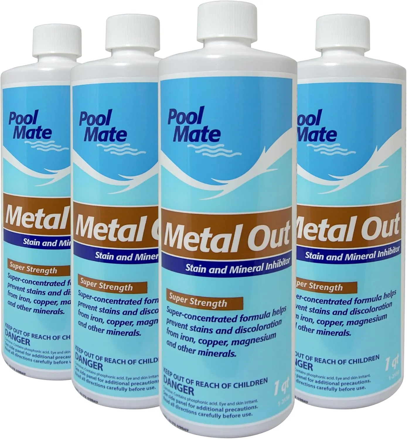Pool Mate 1-Quart 4-Pack Concentrated Metal Out Stain and Mineral Inhibitor, Pool Metal Remover, Stain Remover, Made in USA