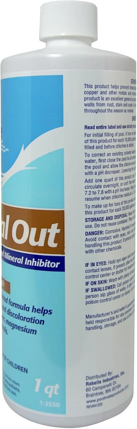 Pool Mate 1-Quart 4-Pack Concentrated Metal Out Stain and Mineral Inhibitor, Pool Metal Remover, Stain Remover, Made in USA