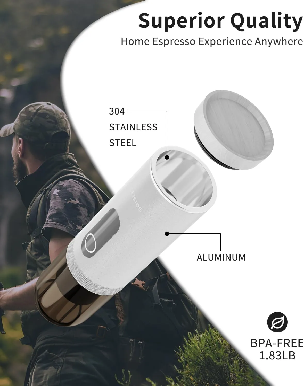 Portable Espresso Machine,Travel Coffee Maker Self-Heating With Type-c,Compatible with Ground Coffee & NS Capsule for RV,Camping,Office(Silver)