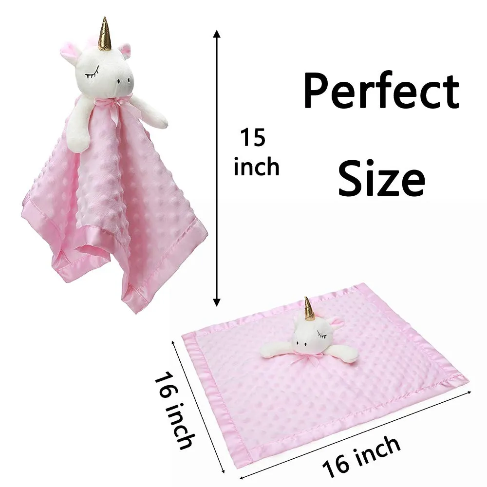 Pro Goleem Unicorn Loveys for Babies Soft Plush Pink Security Blanket for Girls Snuggle Toy Stuffed Animal Lovies for Babies Baby Girl Gifts for Newborn, Infant and Toddler, 16 Inch