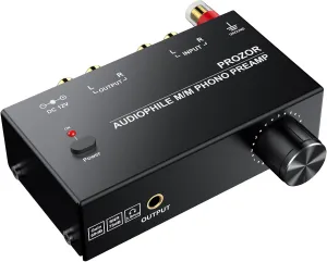 PROZOR Pre Amplifier for Turntable Audiophile M/M Phono preamp with Level Volume Controls with RCA Input, RCA/3.5MM Output interfaces, Low Noise Operation Including 12V 1A Power Adapter