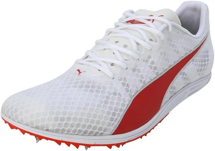 PUMA Men's Evospeed Distance 11 Track & Field Shoe, Puma White PUMA Red Metallic Silver, 7.5 Men