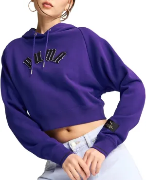 PUMA Womens Classics Play.Paris. Relaxed Hoodie Casual Outerwear Casual Hoodie Drawstring - Purple - Size M