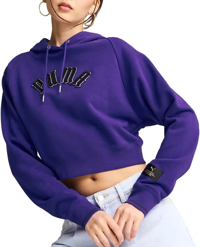 PUMA Womens Classics Play.Paris. Relaxed Hoodie Casual Outerwear Casual Hoodie Drawstring - Purple - Size M