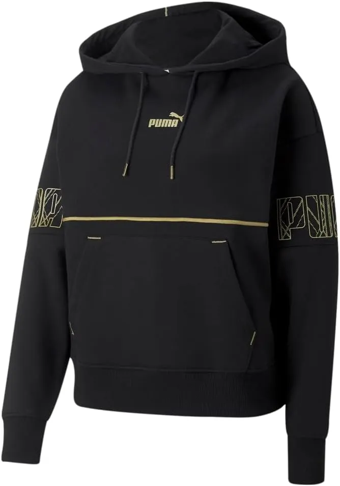 PUMA Womens Power Deco Glam Logo Hoodie Casual Outerwear Casual Drawstring - Black - Size XS