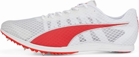 PUMA Mens Evospeed Distance 11 Track and Field Shoe, PUMA Mens White-PUMA Mens Red-Metallic Silver, 10