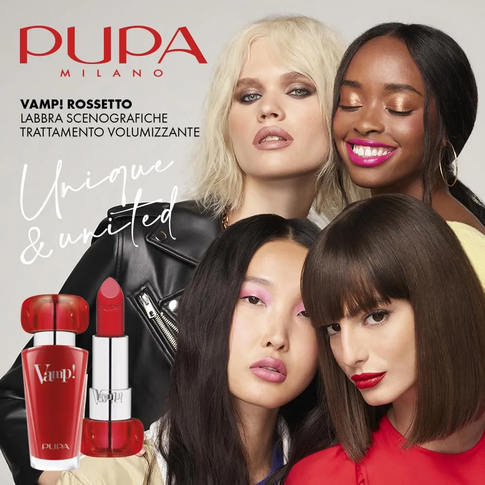 Pupa Milano Vamp! Extreme Colour Lipstick With Plumping Treatment - For Fuller, Defined Lips - Adds Incredible, Deep Color To Lips - Soft Texture Adheres Perfectly - 101 Warm Nude - 0.123 Oz