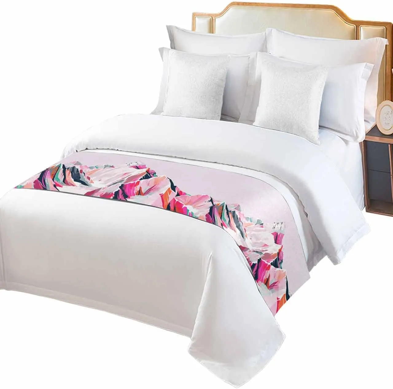 Purple Mountain Bed Runner for Twin Size Bed, Bedspread Protector Slipcover Bed Scarf for Foot Bed Runners & Scarves for Bedroom Hotel Wedding 71x20 Inches Abstract Pink Street Art Nature Wilderness